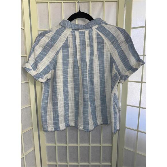 We the Free Classic Boho Beach Gauze Cropped Fringe Striped Button Blouse Small - Picture 4 of 15